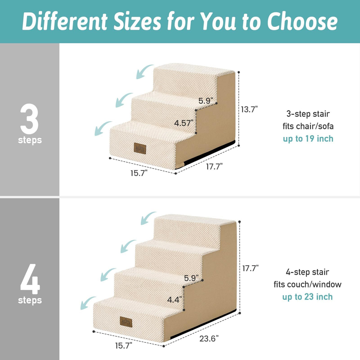 Dog Stairs for Small Dogs (Beige / 15.7x17.7x13.7 inch)
