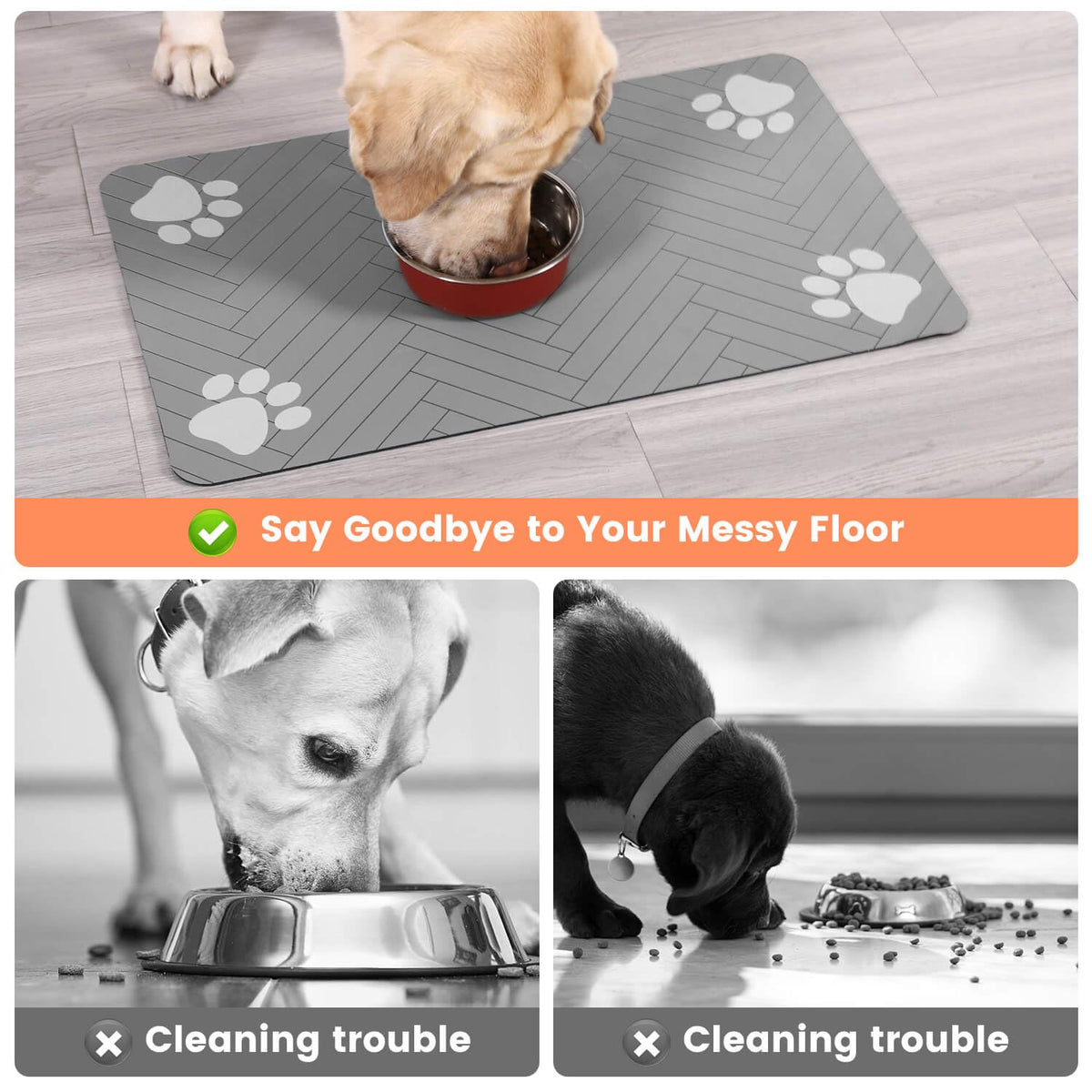Pet Feeding Mat (Light Gray / 24"L x 16"W)