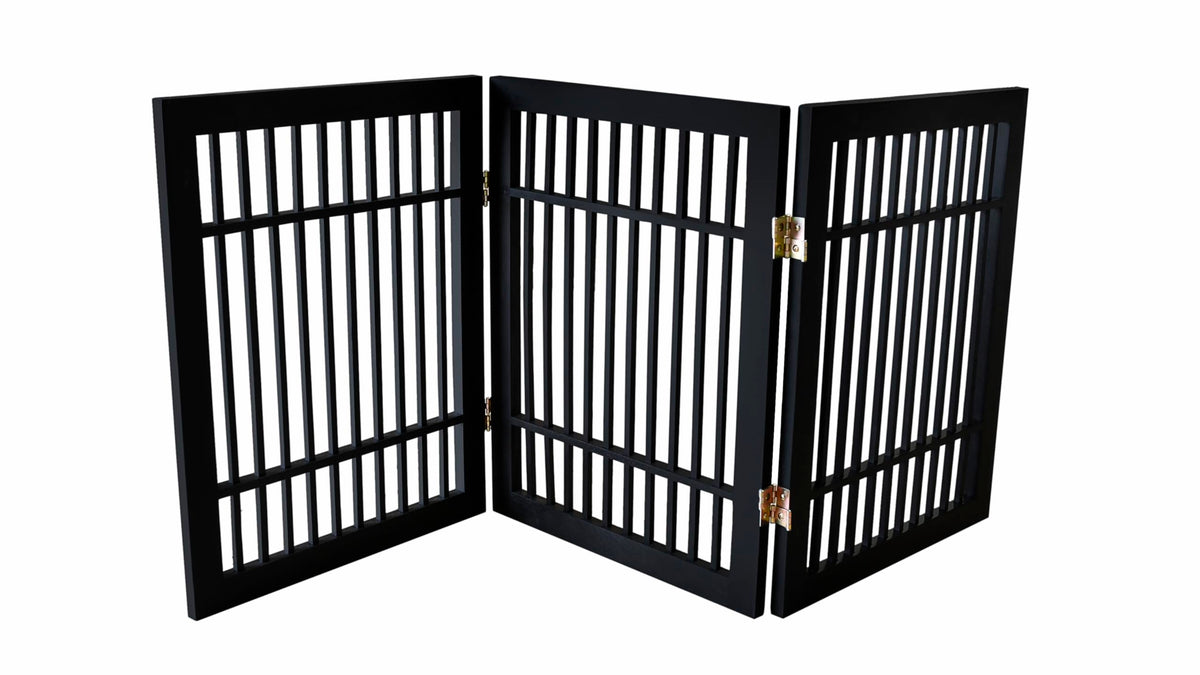 Freestanding Wooden Dog Gate (3 Panel 24" Tall / Black Pet Gate)