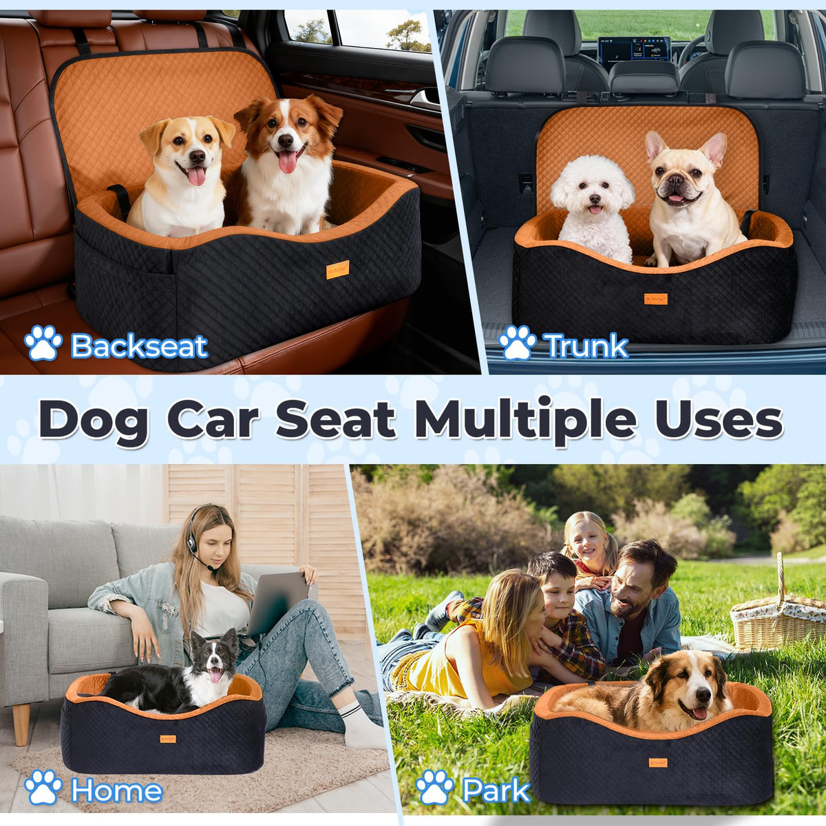 Large Dog Car Seat for Medium Sized Dogs Under 55lbs or 2 Smalls (Burnt Orange / Large)