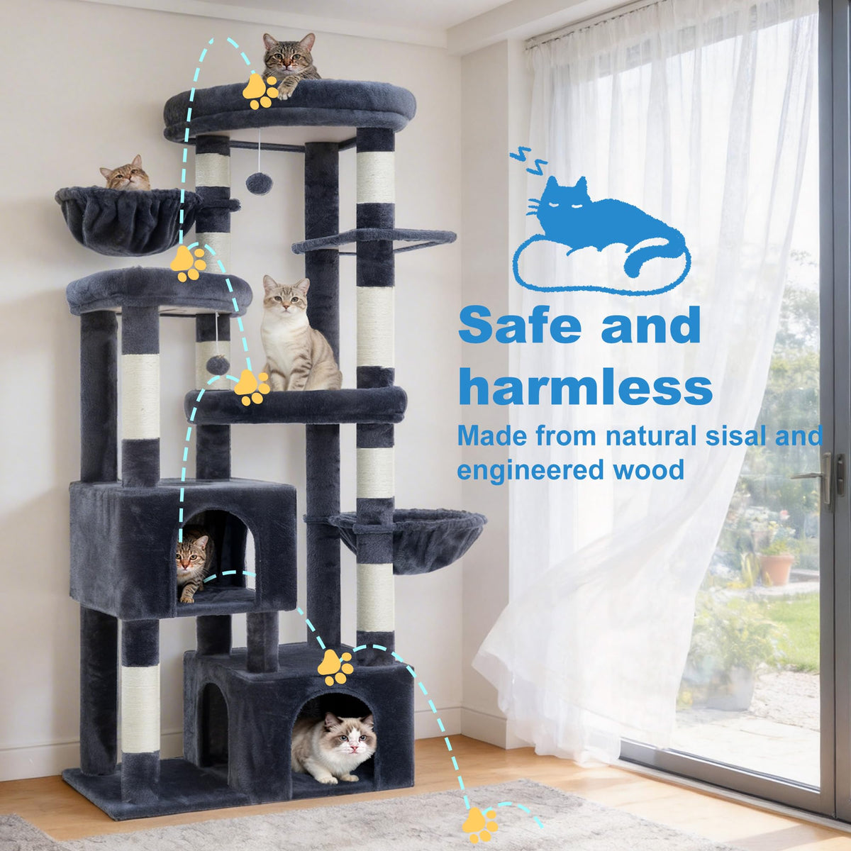 Cat Tree Tower with Tiered Padded Platforms (Smoky Gray)