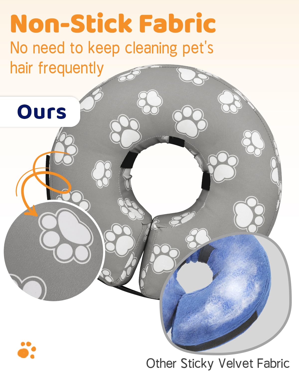 Inflatable Dog Cone Collar Alternative After Surgery (T Paw Grey / XL(Neck 14"-18"))