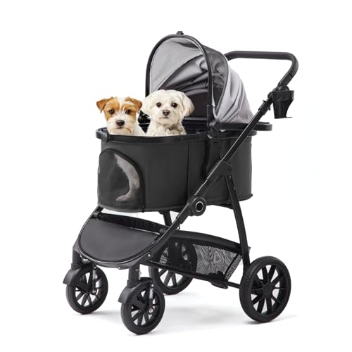 3-in-1 Dog Stroller for Small and Medium-Sized Dogs up to 55 lbs (DarkGray)
