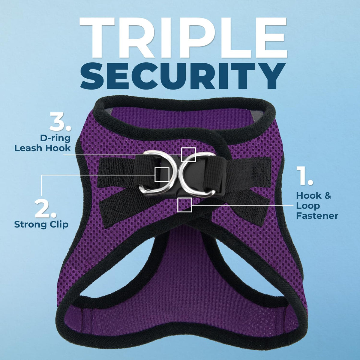 Voyager Step in Air All Weather Mesh Harness and Reflective Dog 5ft Leash Combo with Neoprene Handle (Purple/Black Trim / M (Chest: 16 - 18"))