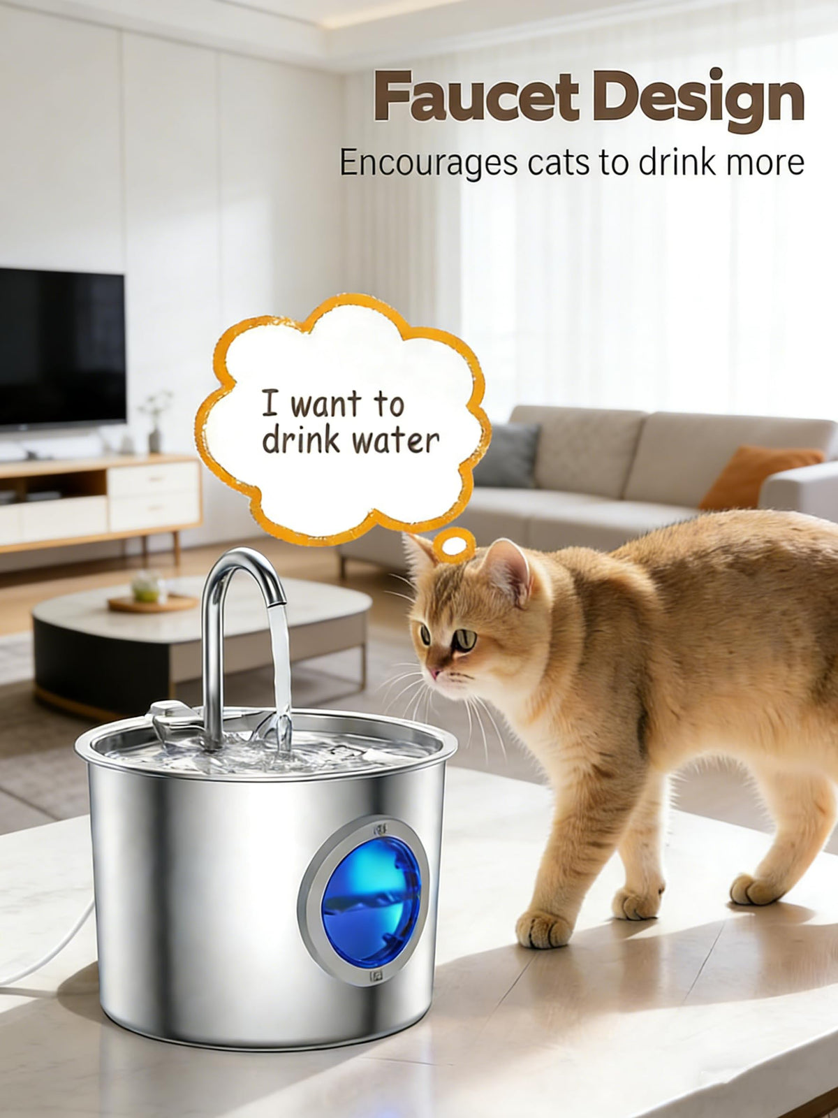 Cat Water Fountain Advanced 304 Stainless Steel 2.2L