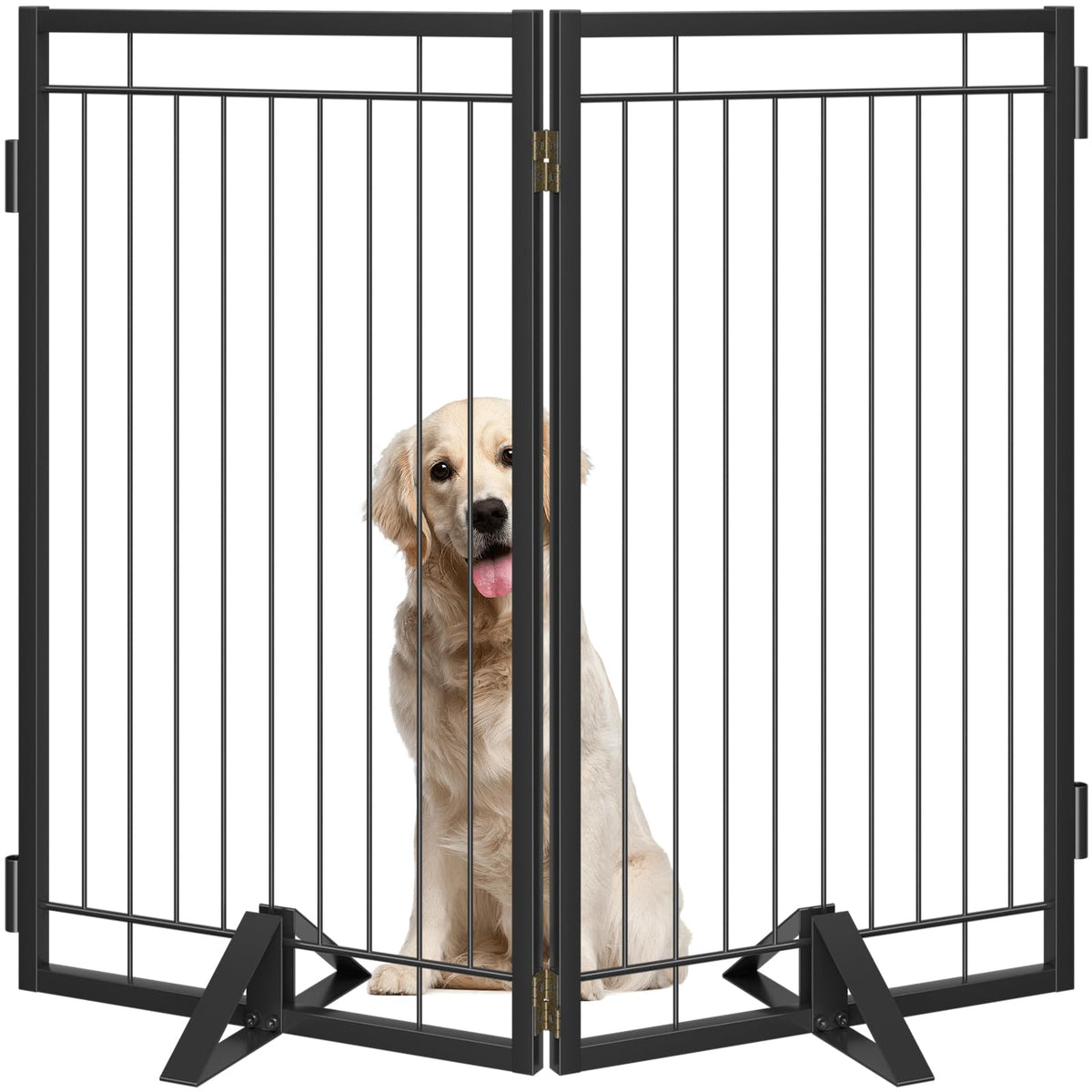 Full Metal Freestanding Dog Gate for Indoor & Outdoor (Black / 【2 Panels】40"W×32"H)