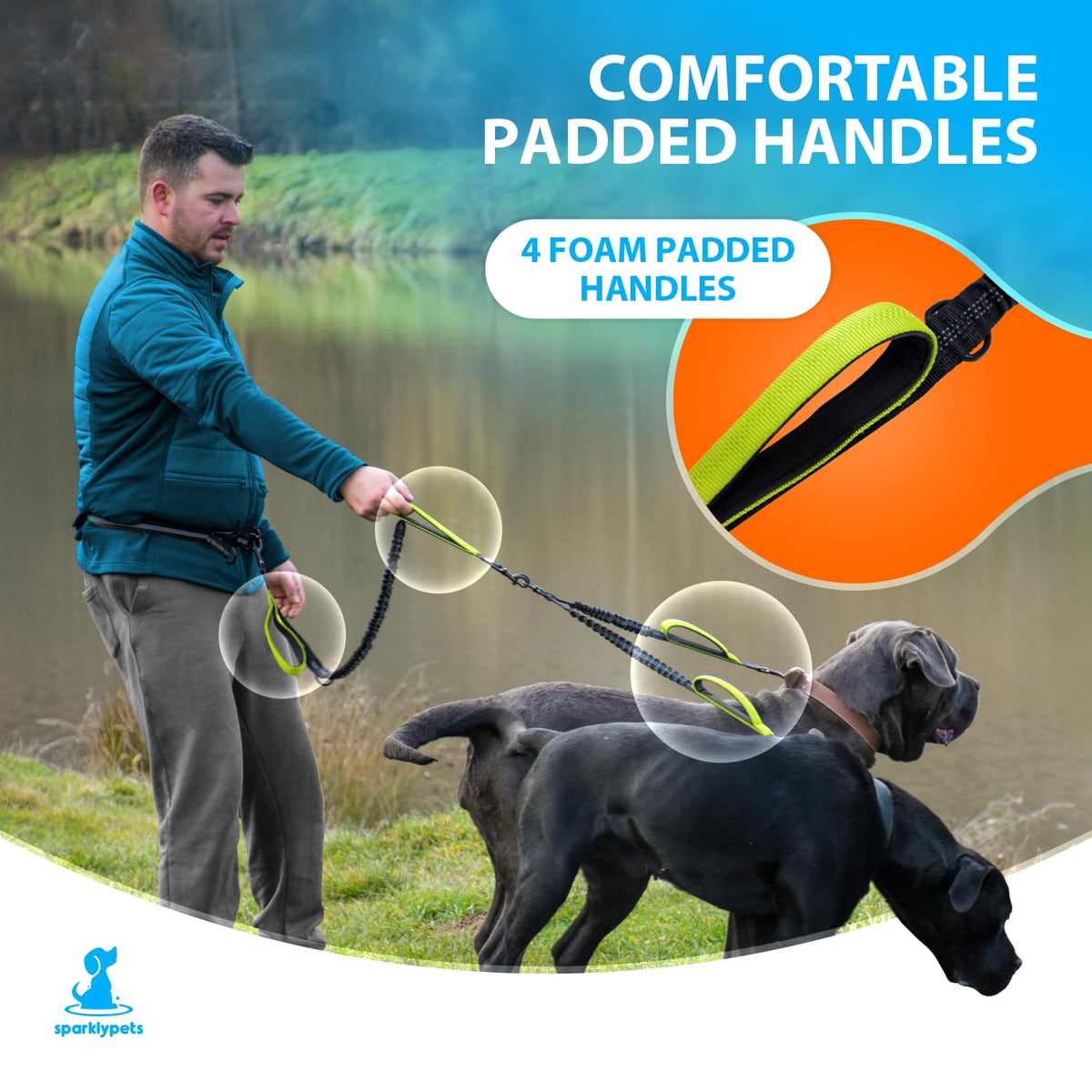 Hands Free Dual Dog Leash (Green / 2 dogs M/L)