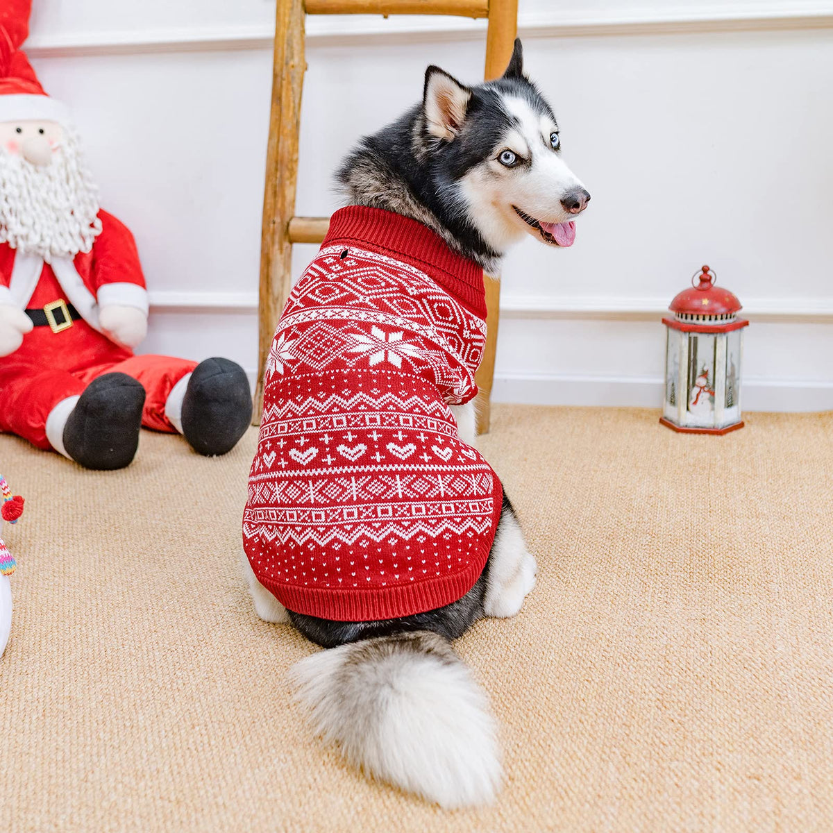 Argyle Dog Sweater (Red / Medium)