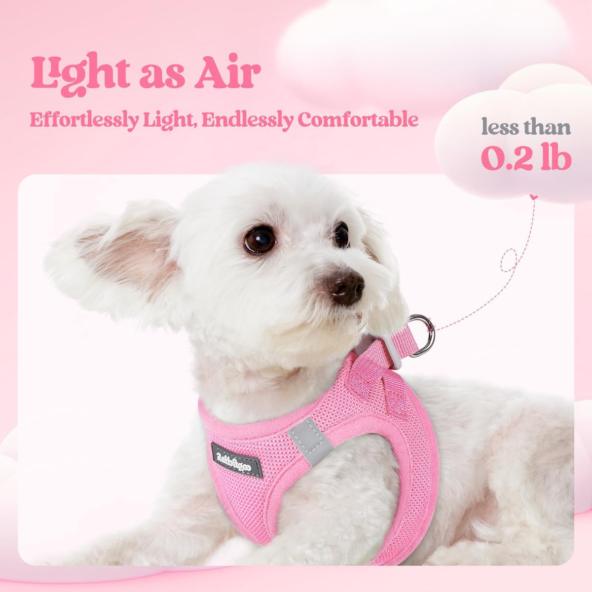 Dog Harness Medium Sized and Leash Set (Light Pink / L (chest: 18.2 - 20.5"))