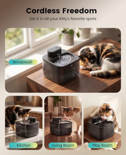 2.2L Wireless Cat Fountains with 6 Filters for Small Cats & Dogs