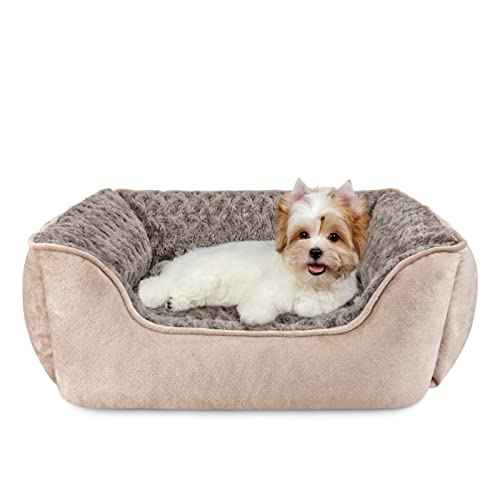 Rectangle Dog Bed for Large Medium Small Dogs (Beige / S(20"x 19"x 6"))