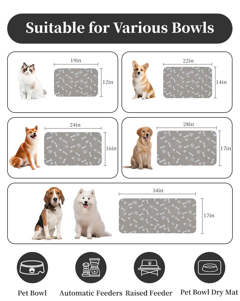 Absorbent Pet Feeding Mat (MP-GREY / 12"x19")
