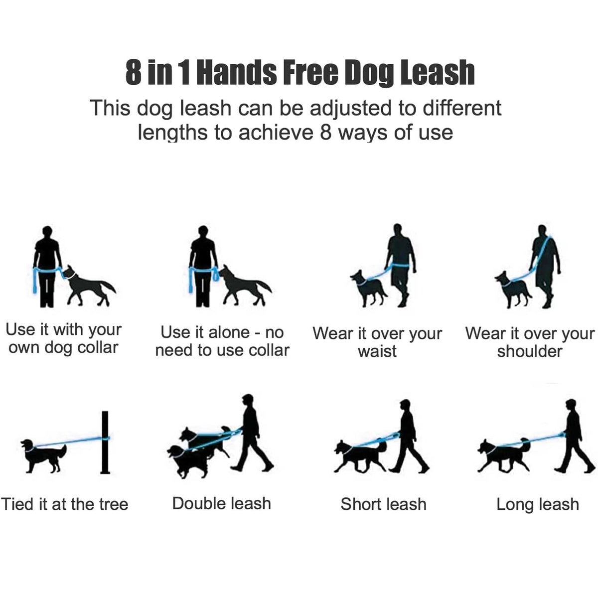 Hands Free Dog Leash (Black Khaki / 8FT Hands Free)