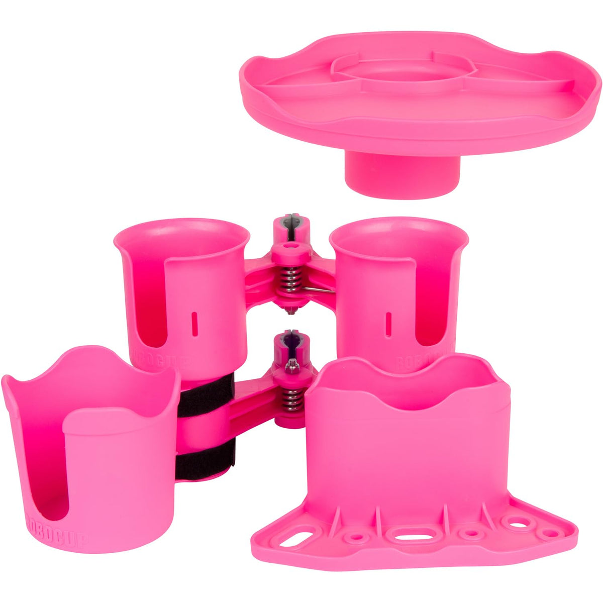 Hot Pink), Patented Clamp On Boat Cup Holder |Multifunction Dual Drink Caddy for Fishing Poles, Tools, Net, Gaff |Portable Storage for Boating, Beach, Umbrellas, Golf Carts, Strollers (Hot Pink / Standard Spring)