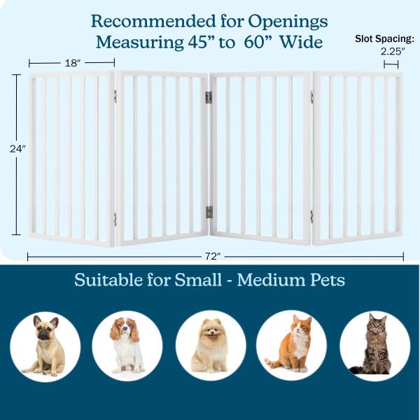 Pet Gate - 4-Panel Indoor Foldable Dog Fence for Stairs, Hallways or Doorways - 72x24-Inch Retractable Wood Freestanding Dog Gates by PETMAKER (White) (White / 4 Panel)