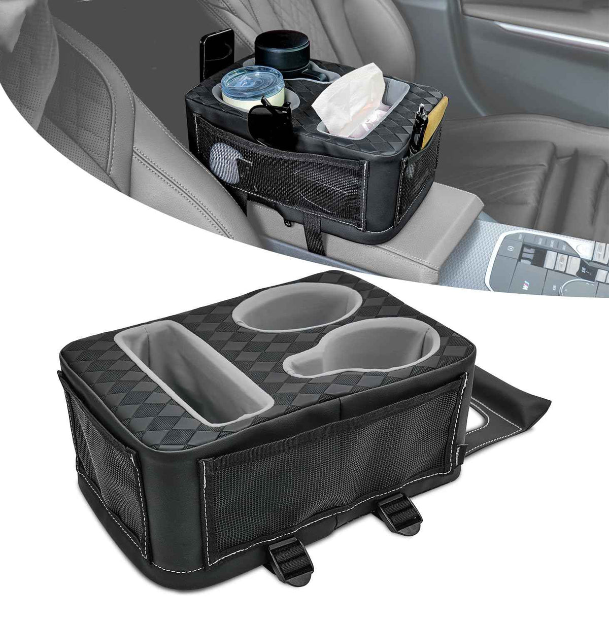 Universal Car Center Console Cup Holder Organizer Armrest Storage Box (12 X 8 X 5.3Inch)