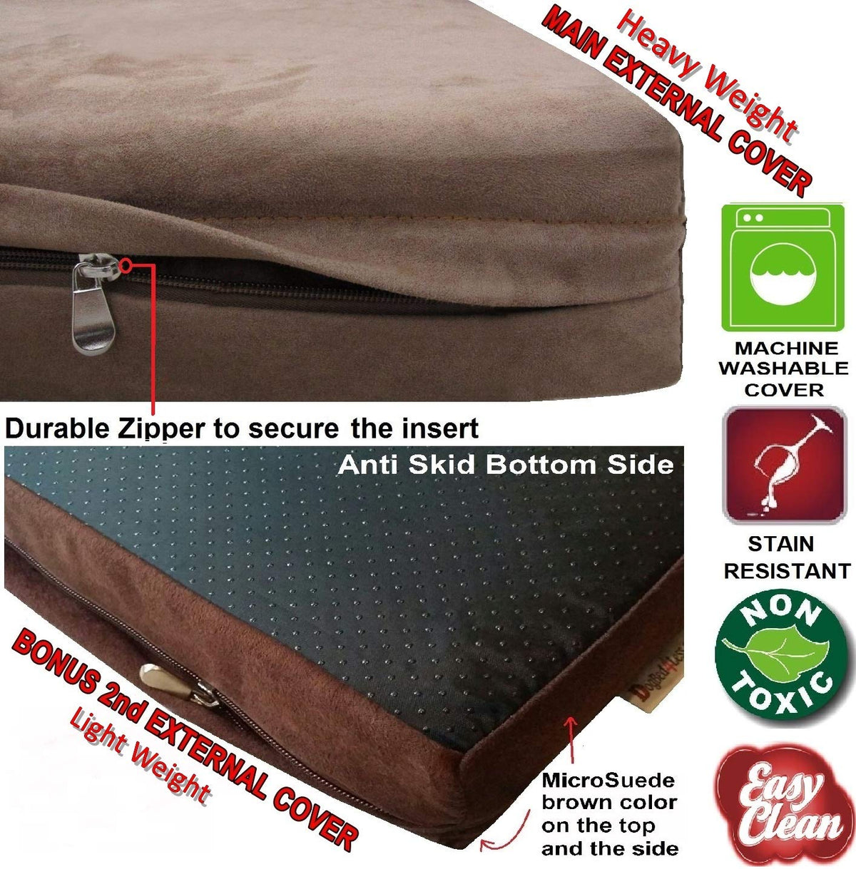 Orthopedic Small Medium Memory Foam Pet Bed (35X20X4 Inch Small Medium / MicroSuede in Brown)