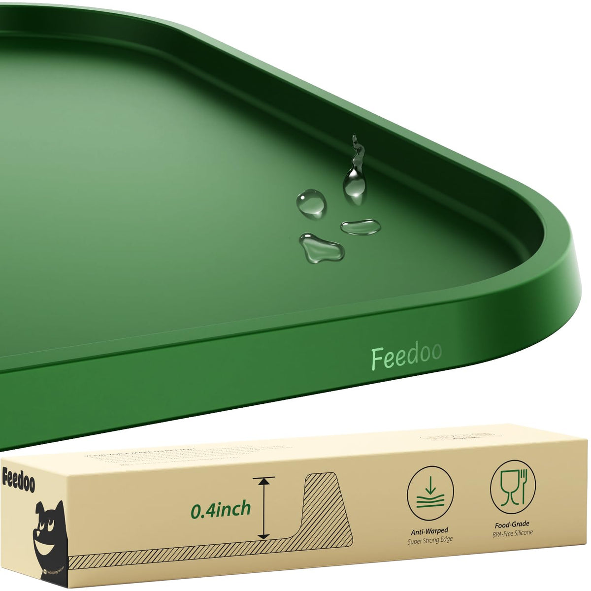 Pet Feeding Mat [Warped Resistant Raised Edge] (23.5"L x 13.5"W / Green)