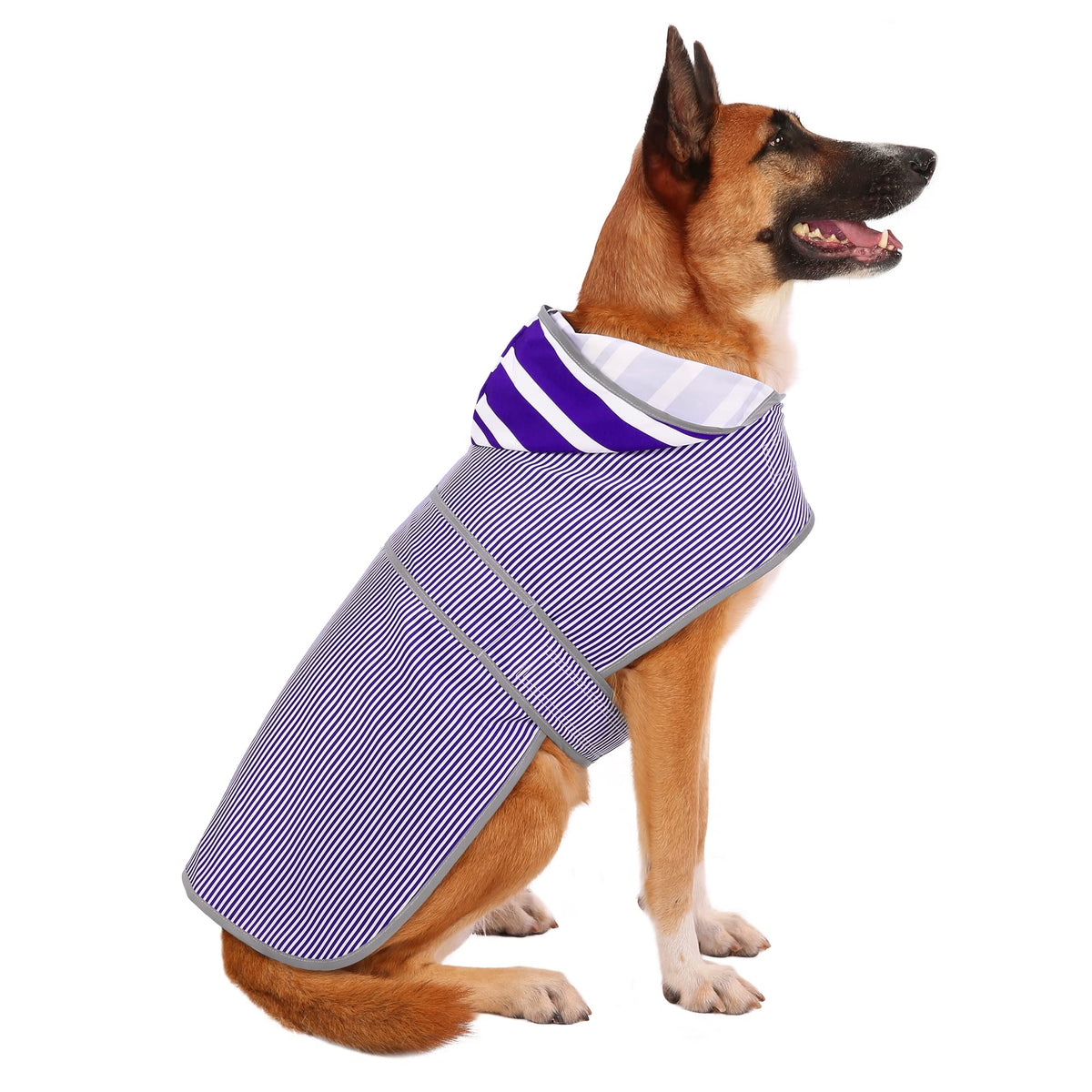 Dog Raincoat for Large Dogs Puppies Waterproof Jacket Hooded Rain Coats with Reflective Strips Leash Hole & Poncho Adjustable Fit (Blue white Stripes / X-Large)