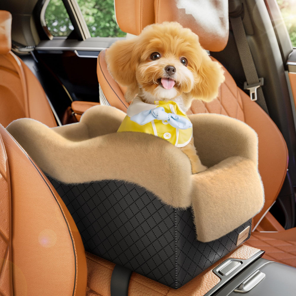 Center Console Dog Car Seat for Small Dogs Under 11lbs (Brown / Small)