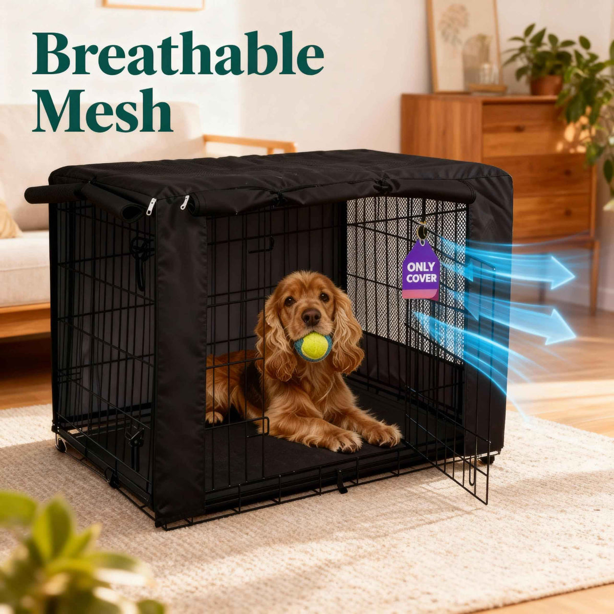 36 Inch Dog Crate Cover with Mesh (36.0"L x 23.0"W x 25.0"H / Black)