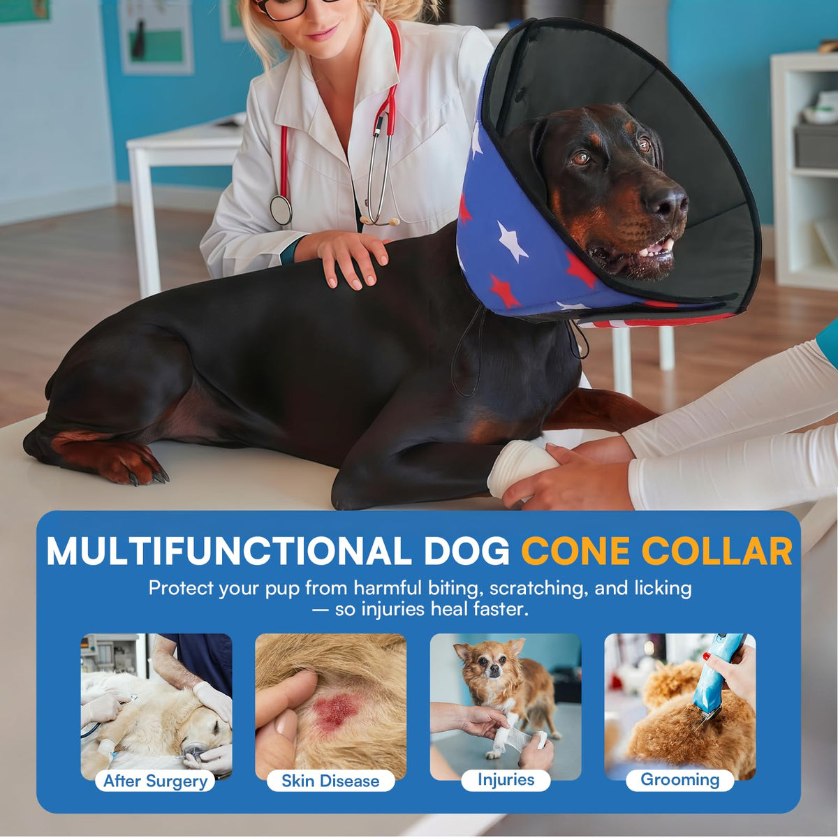XL Dog Cone Soft Dog Cones for Large Dogs After Surgery (XL / USAFlag)