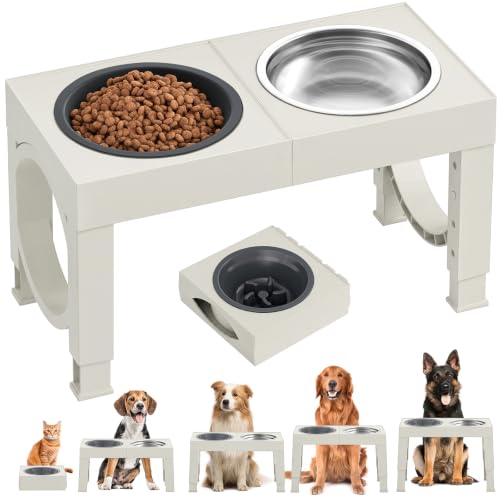 Elevated Dog Bowls Large Breed Raised Dogs Bowl Stand Large (B-White)