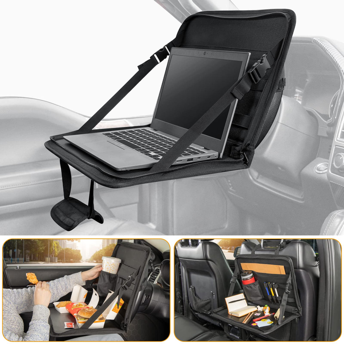 3 in 1 Steering Wheel Eating Tray (Black / Large)