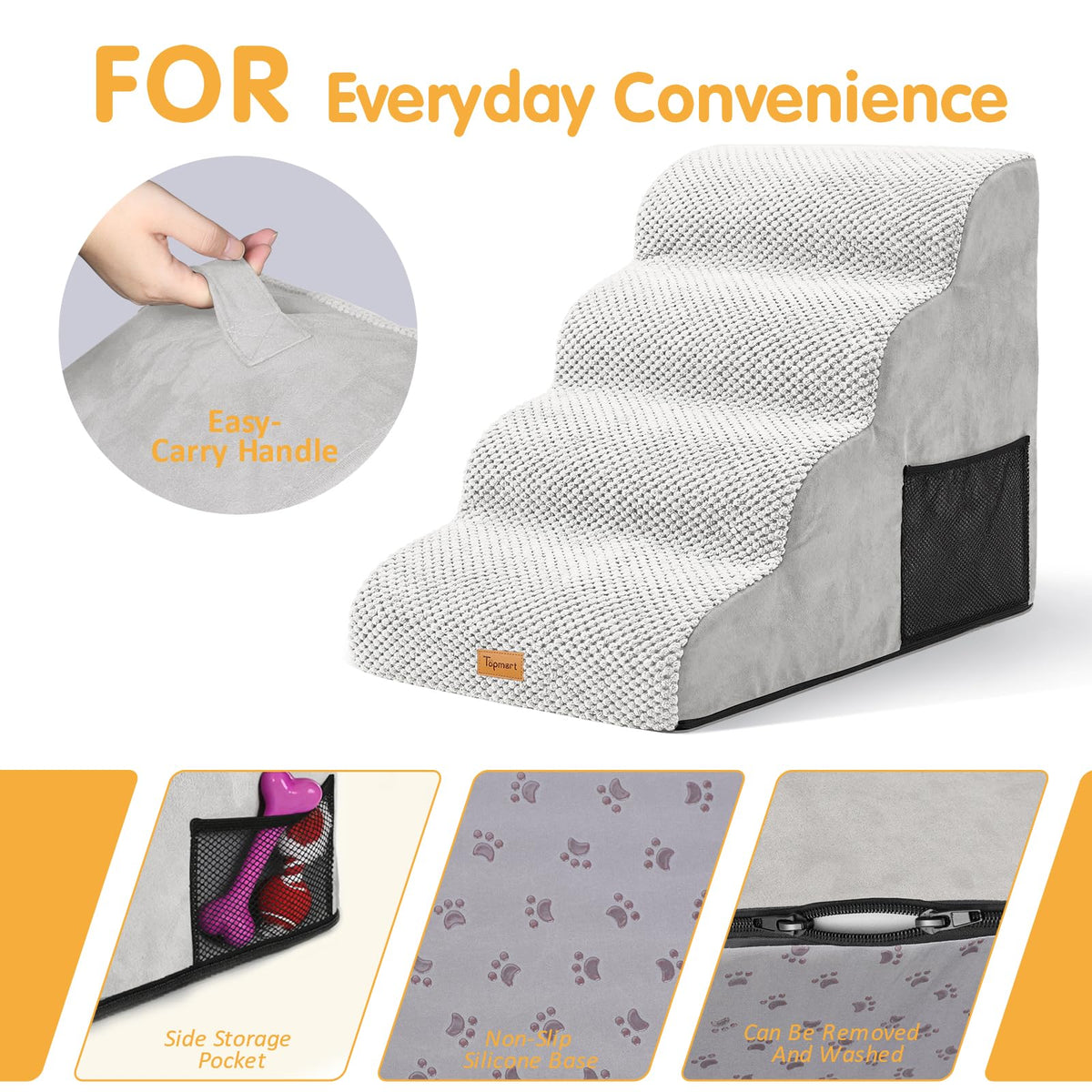 High Density Foam Dog Steps 4 Tiers (Light Grey / 28.5*15.7*20.5)
