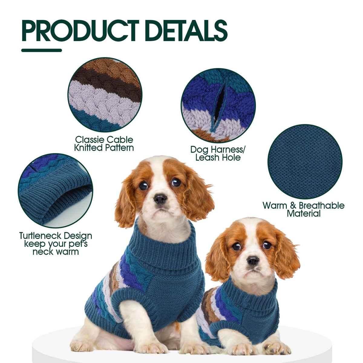 Dog Sweater Large Sweaters for Dogs Warm Dog Knitwear (Large (Chest: 18.9''; Weight: 13 - 16LB) / Blue)