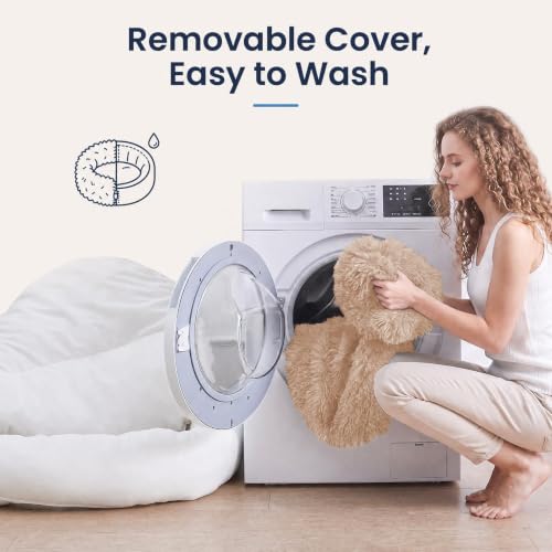 Calming Washable Dog Bed Medium Size Dog (Camel / 31.0"L x 31.0"W x 8.0"Th(Removable))