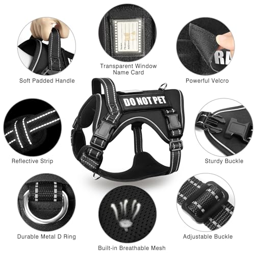 Tactical Dog Harness and Leash Set Small Sized Dog+10 Dog Patches (Small / Black)