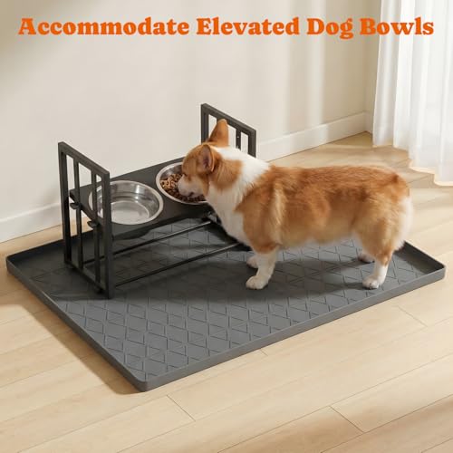 34" x 22" Waterproof Silicone Cat & Dog Food Mat with Raised Edge (Gray)