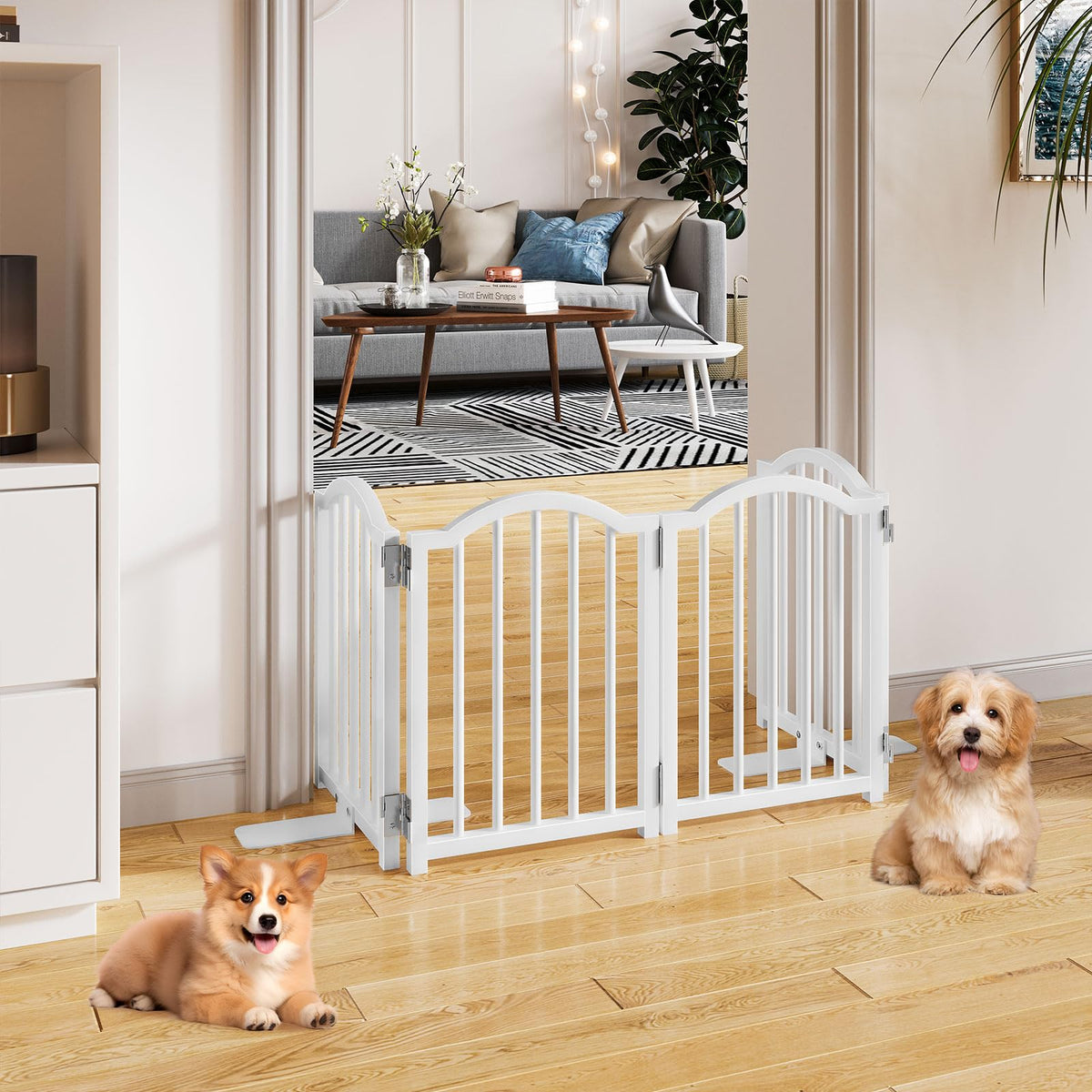 Short Dog Gate Indoor (White / 4 Panel-16''H, Up to 48''W)