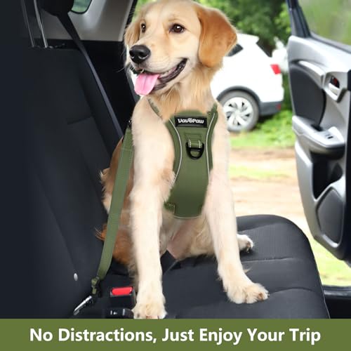 Dog Seat Belt Vest Harness for Car (Full Army Green / M (Chest: 19.7-26.4", Neck: 12.6-20.5"))