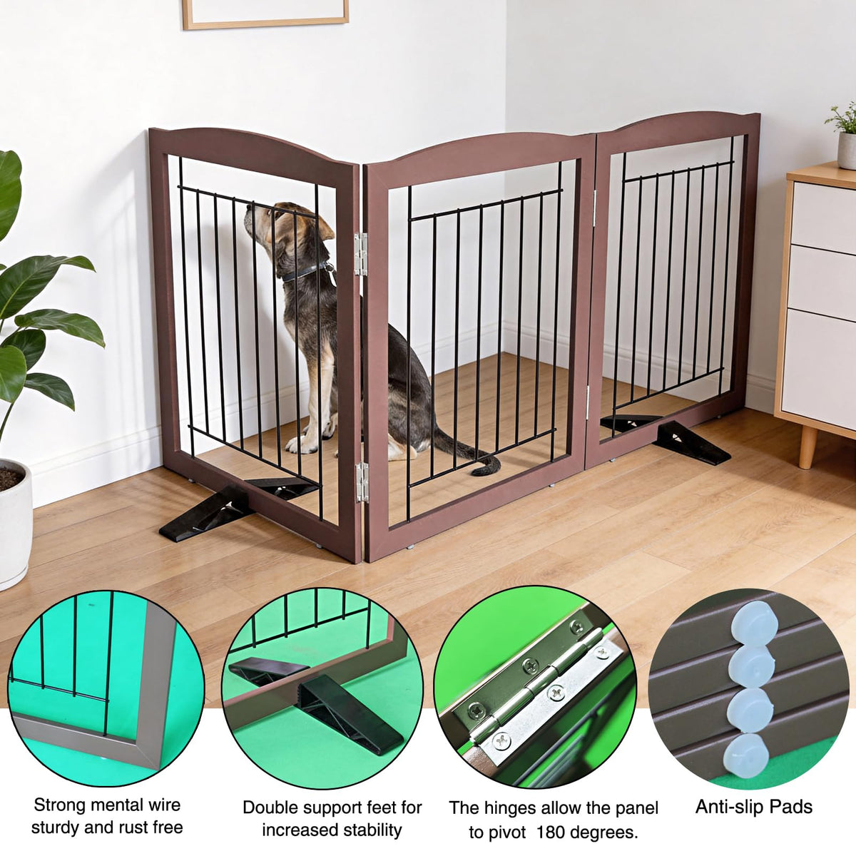 Freestanding Dog Fence Indoor (Brown / 【3 Panels】60''w x 32''h)