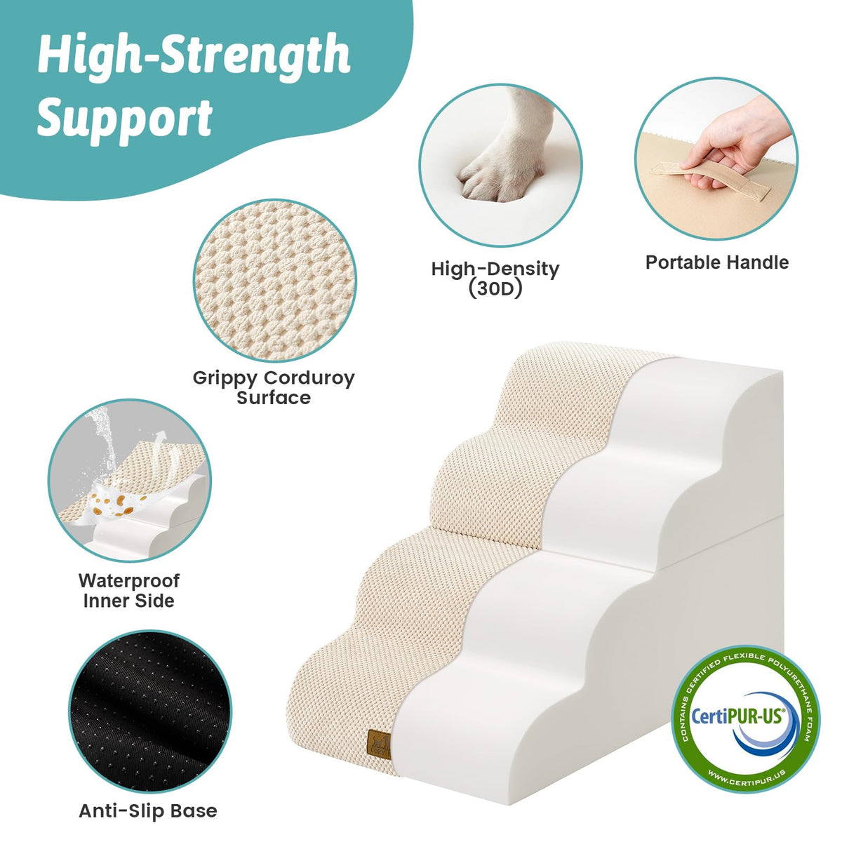 Detachable Small Dog Stairs 19.7" H (Beige / Detachable 17.7" x 28.3"x 19.7")