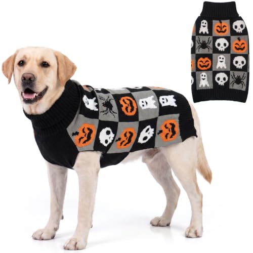 Dog Halloween Sweaters for Large Dogs Soft Knit Pullover Outfit (3XL (60-80lbs) / 01#Halloween (Black))