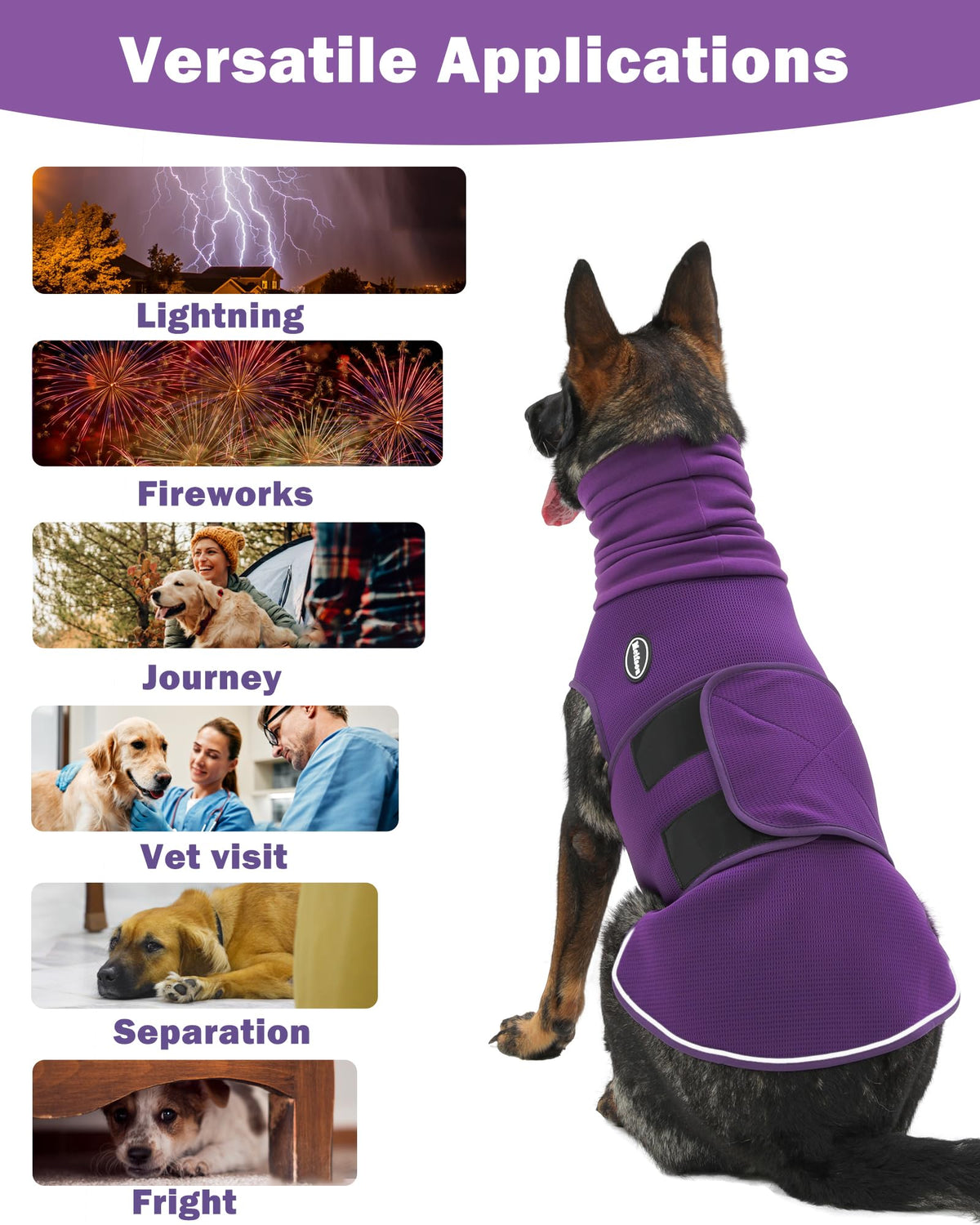 Dog Anxiety Vest with Hood (Medium / Purple)