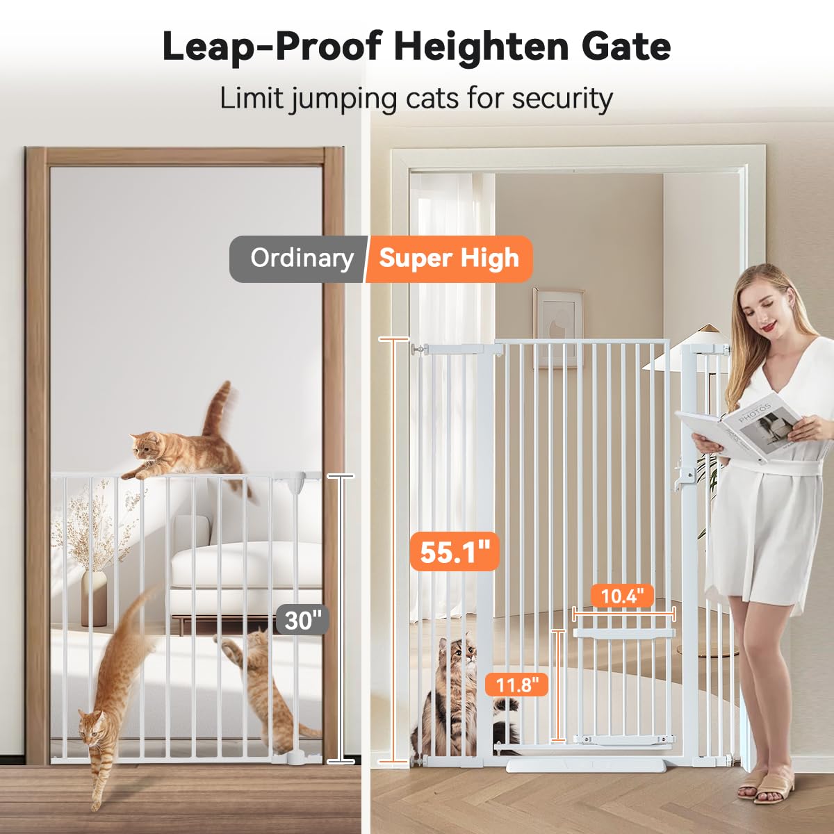 55.1" Extra Tall Pet Gate (White / 55.1"Tall 40.6"Wide)