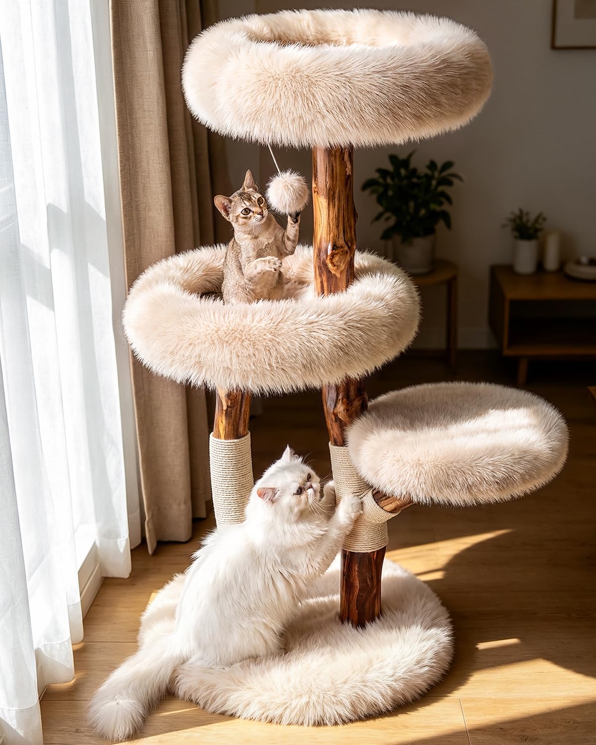 Solid Wood Cat Tree (Beige / Small)