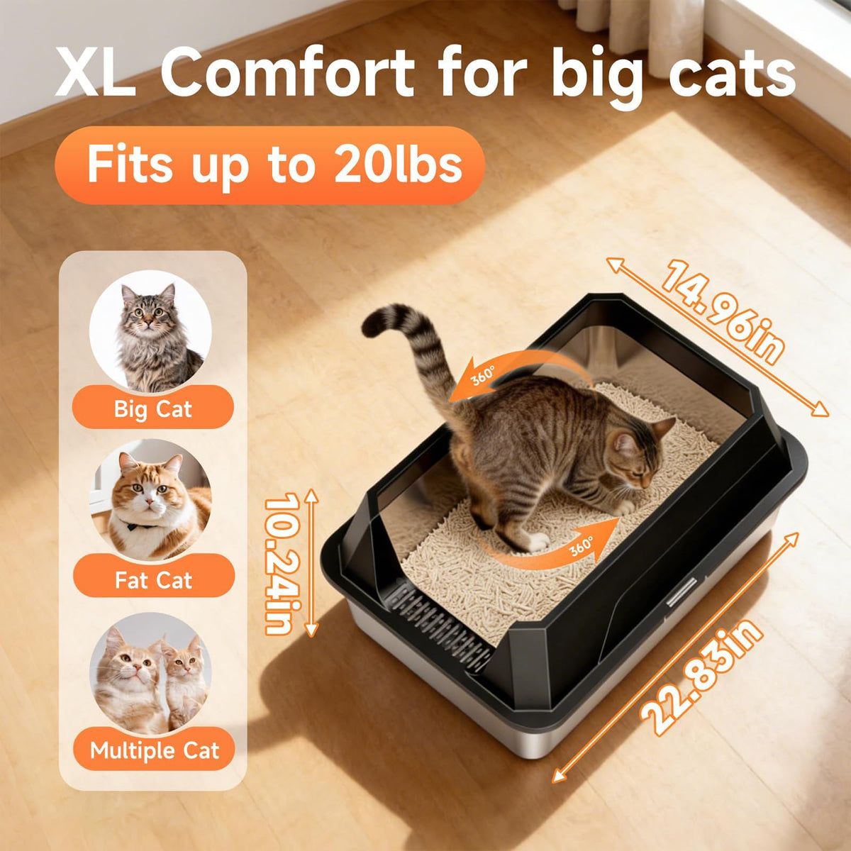 Stainless Steel Litter Box with High Sides (Black-1Pack)