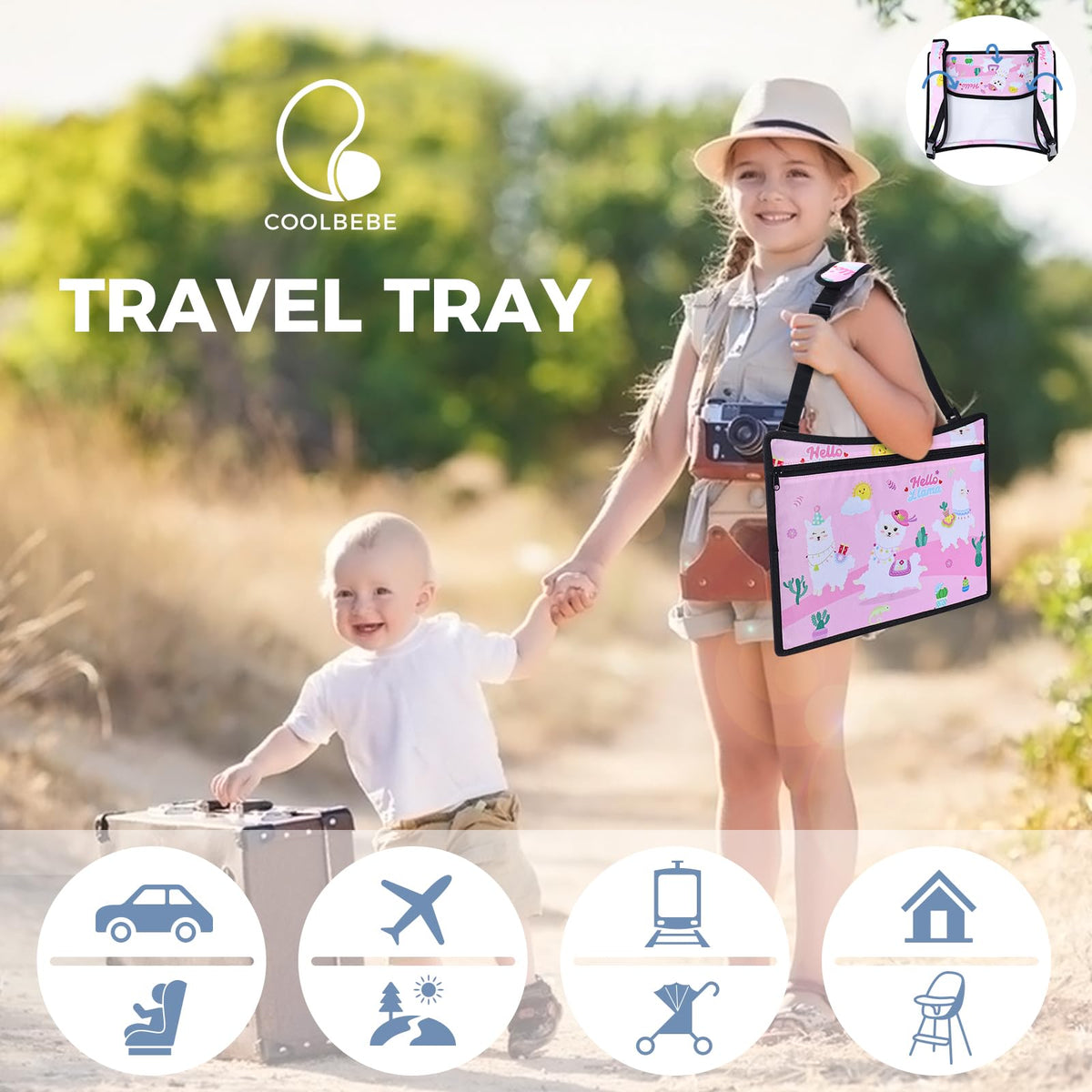 Kids Travel Tray for Car Seat (Pink Alpaca)