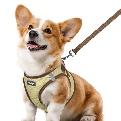 Dog Harness Small Sized and Leash Set (Beige & Coffee / L (Chest: 18.2"-20.5"))