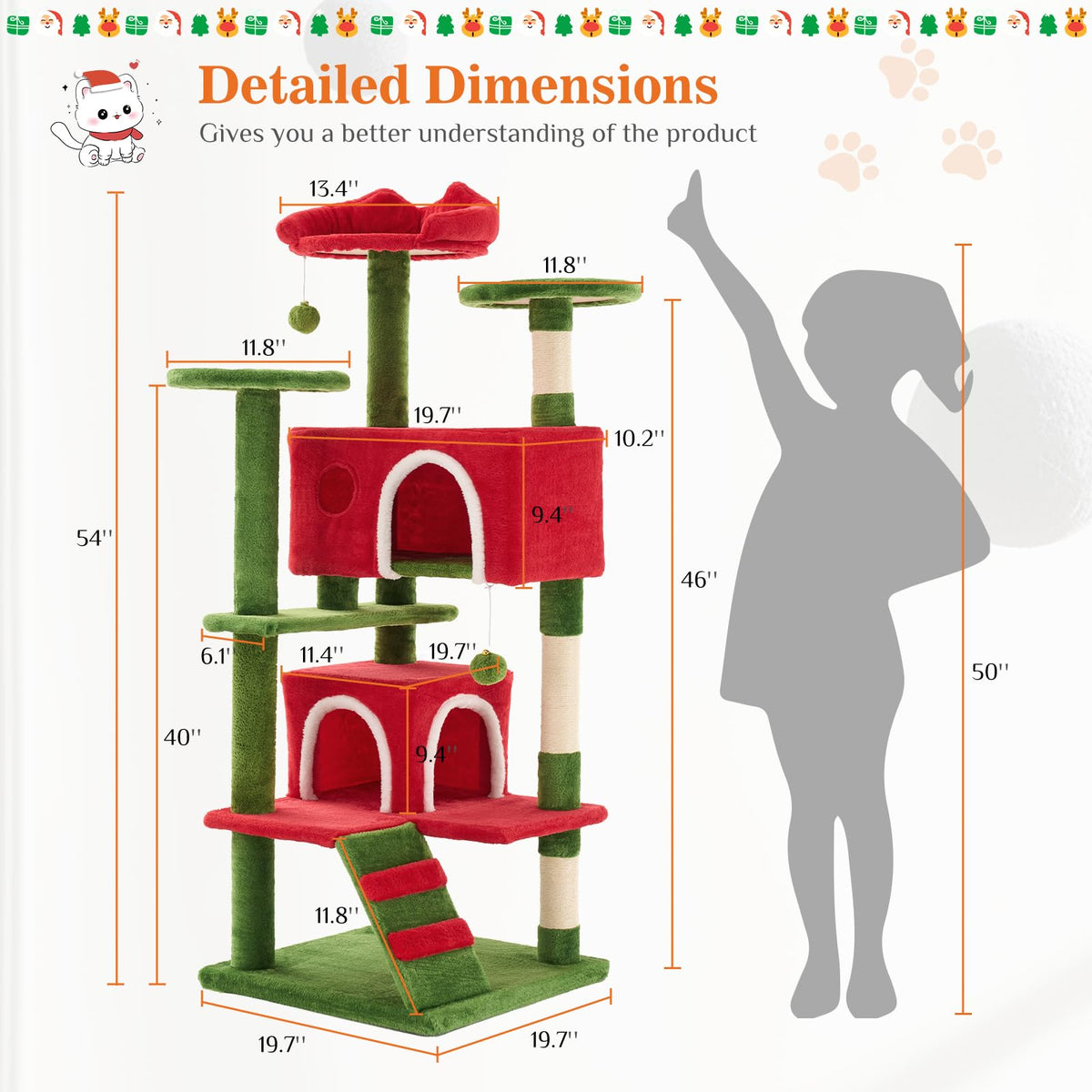 54 inch Cat Tree Tower with Scratching Posts