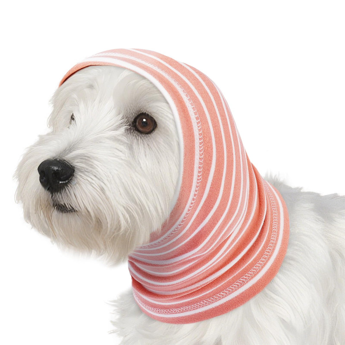 Calming Hoodie Dog Grooming Ear Cover Anxiety Relief (M(Head Girth: 11.8in-19.7in) / PinkStriped)
