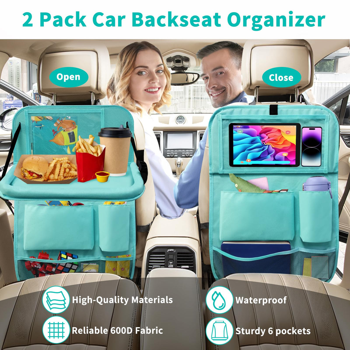 Backseat Car Organizer with Tablet Holder (2Pack / Blue)