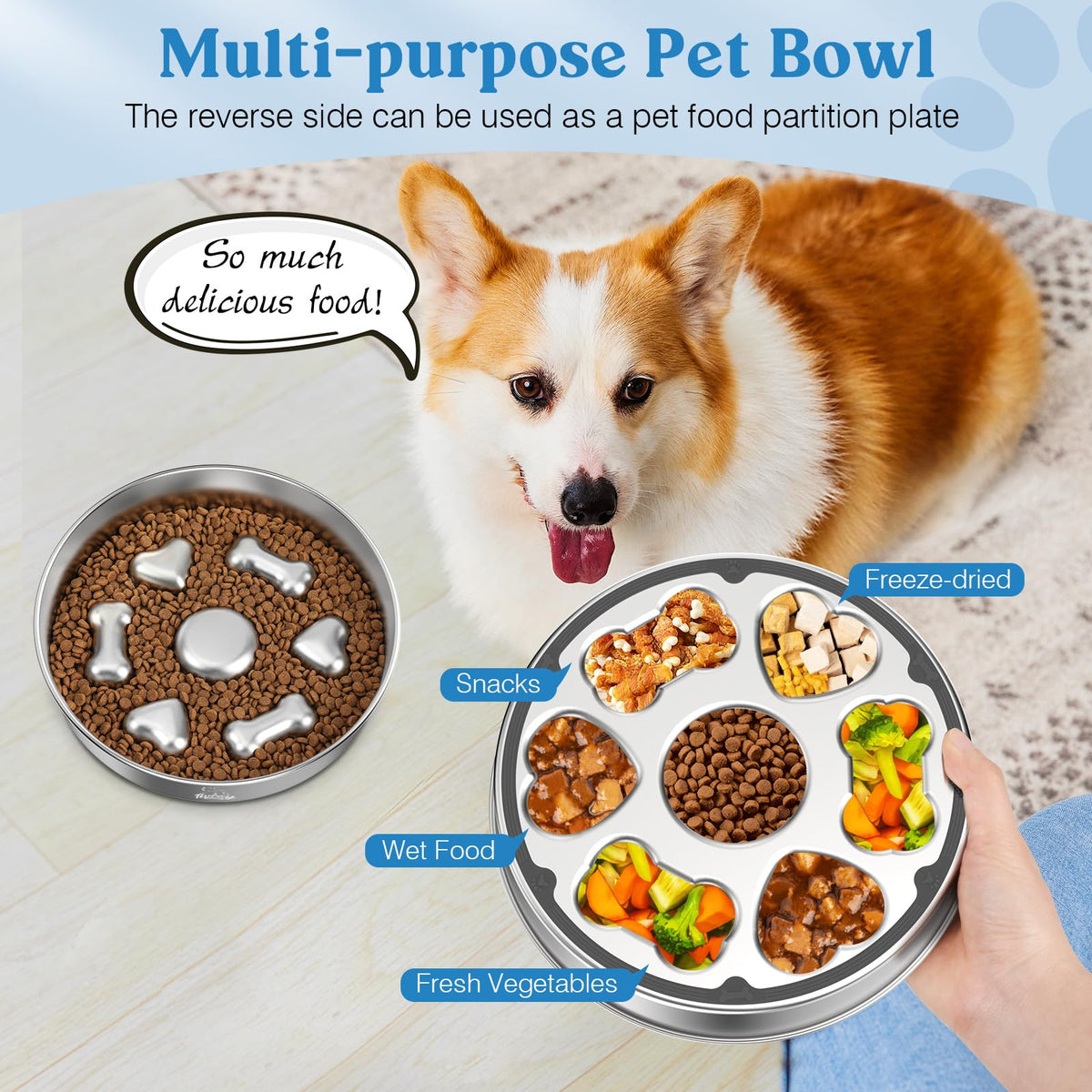 Slow Feeder Dog Bowls (5 Cups / Silver)