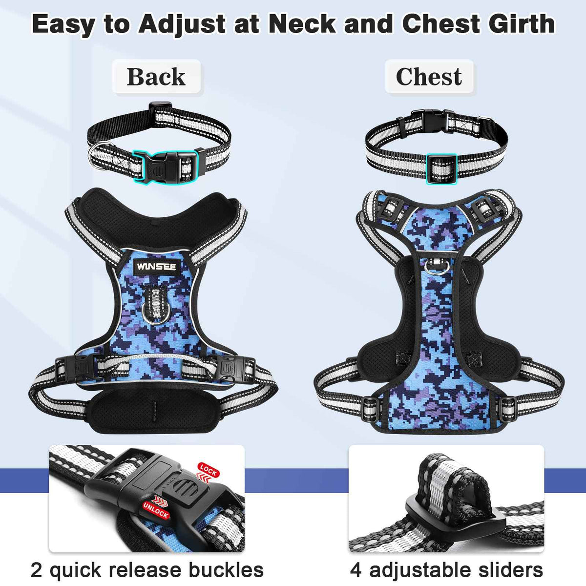 Dog Harness No Pull (Small / Blue Camo)