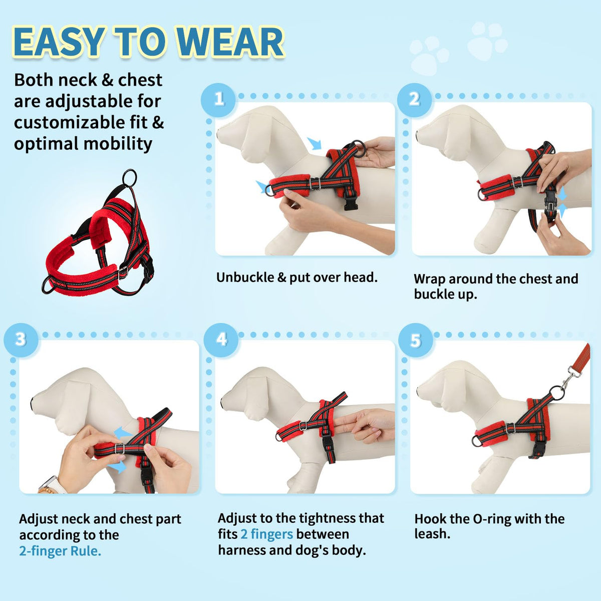 No Pull Small Dog Harness and Leash Set with Front Clip (XX-Small / Red)
